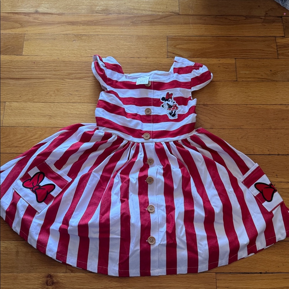 Disney Girls Minnie Mouse Dress Red and White Stripes size 5/6